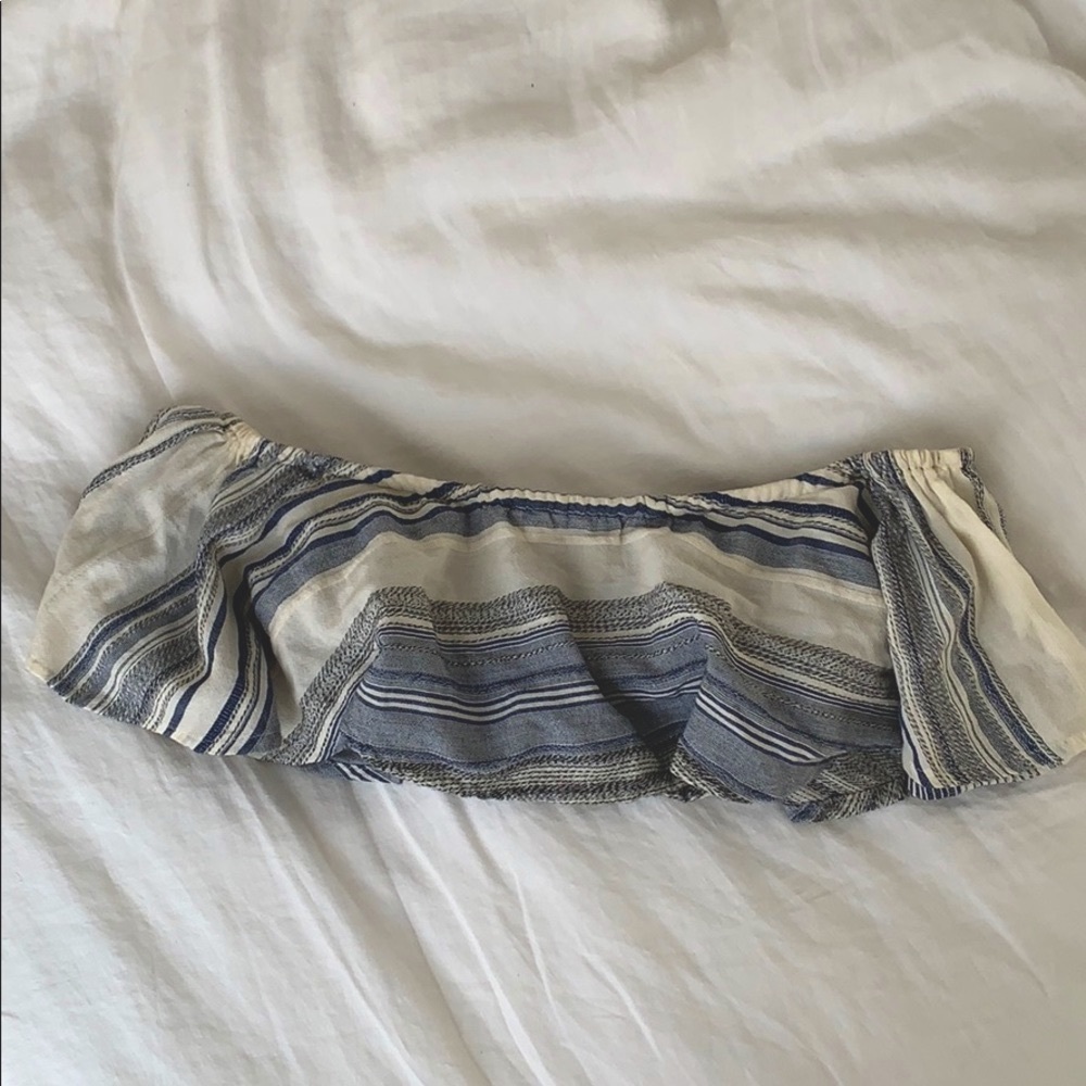 Beach Riot blue and white off shoulder crop top